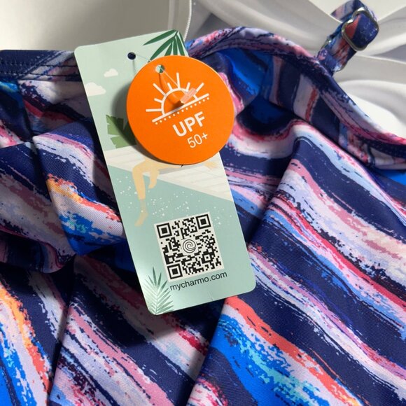 Womens Charmo UPF 50+ Striped Tankini TOP ONLY Sz M Beachy Vacation Tropical NWT - Picture 3 of 9